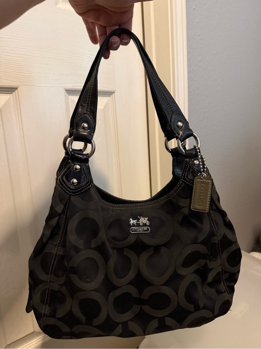 Coach Black Signature Hobo Shoulder Bag